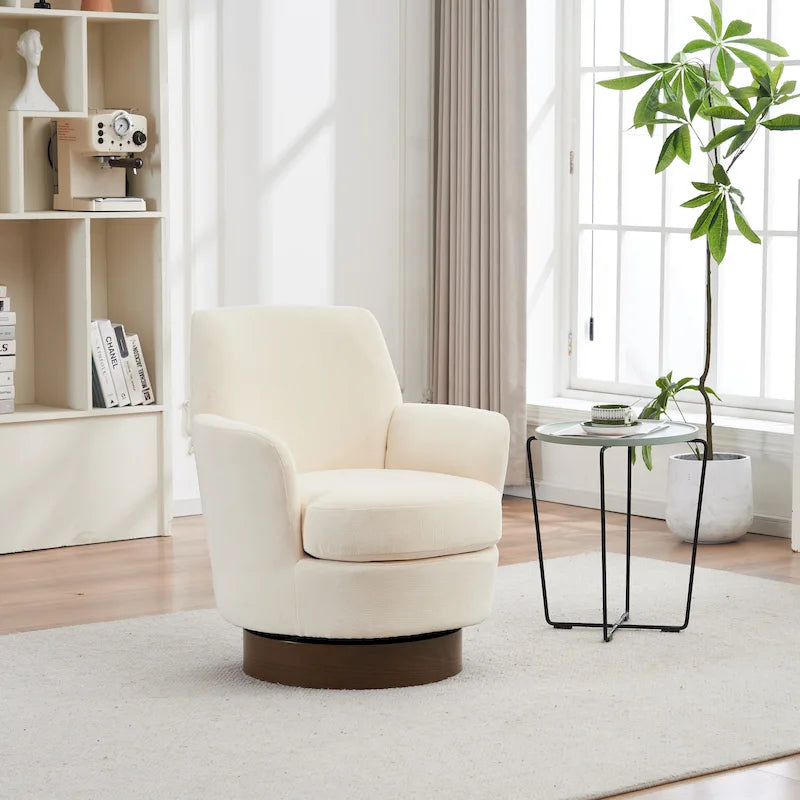 29.3" Upholstered Swivel Barrel Chair with Stainless Steel Base