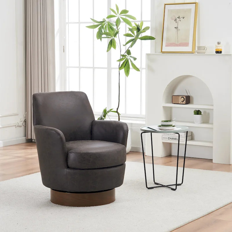 29.3" Upholstered Swivel Barrel Chair with Stainless Steel Base
