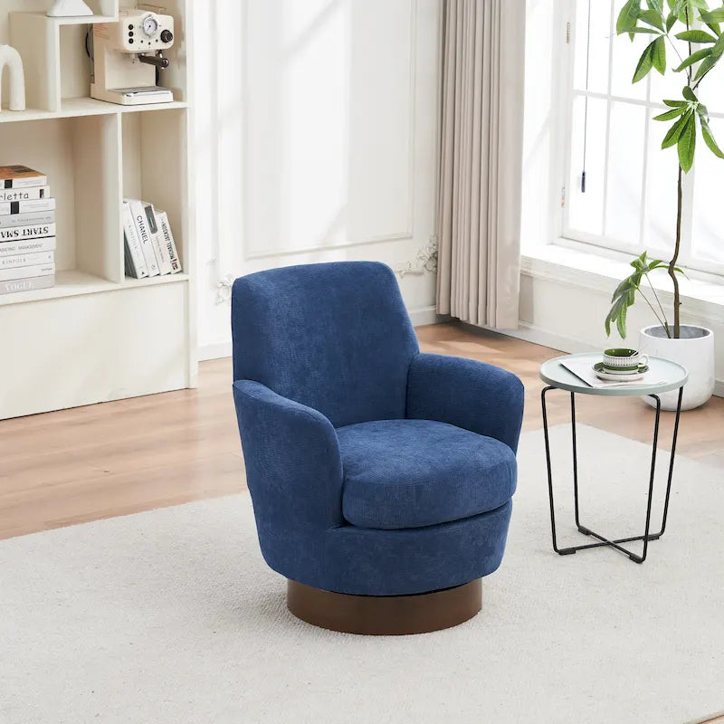 29.3" Upholstered Swivel Barrel Chair with Stainless Steel Base