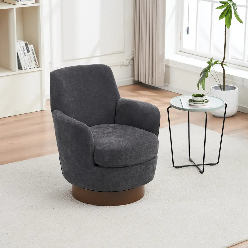 29.3" Upholstered Swivel Barrel Chair with Stainless Steel Base