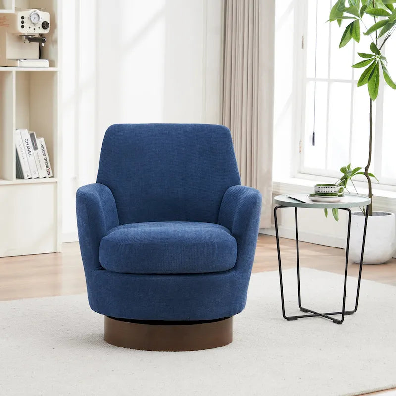 29.3" Upholstered Swivel Barrel Chair with Stainless Steel Base