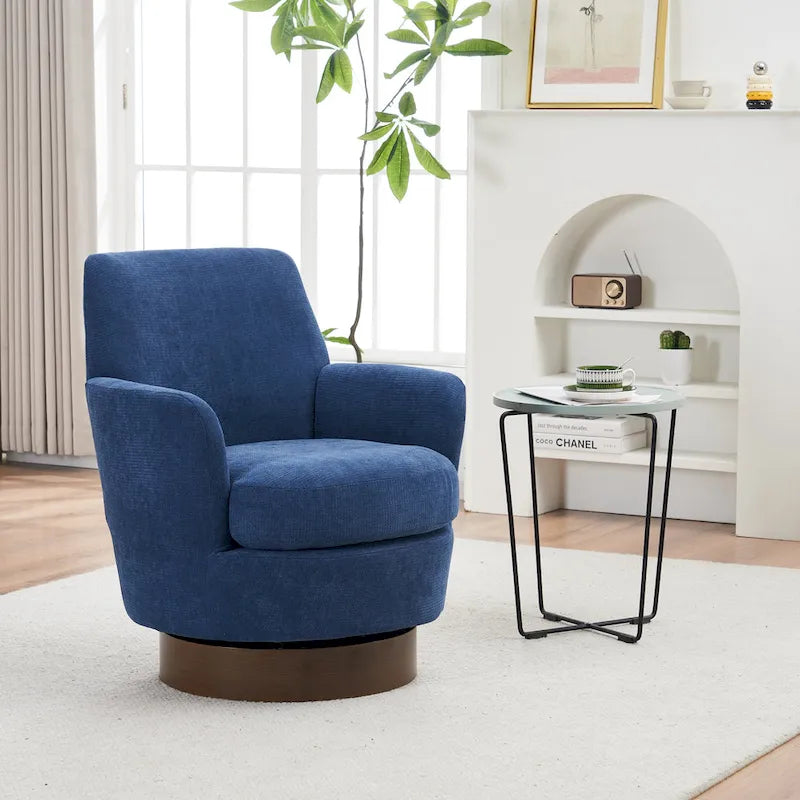 29.3" Upholstered Swivel Barrel Chair with Stainless Steel Base