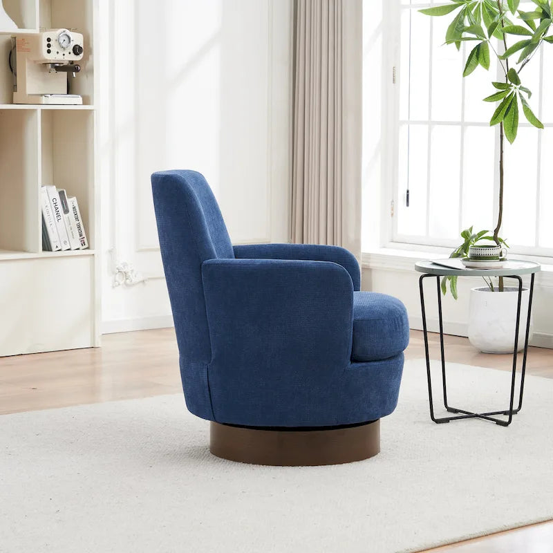 29.3" Upholstered Swivel Barrel Chair with Stainless Steel Base