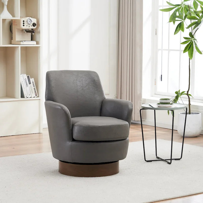 29.3" Upholstered Swivel Barrel Chair with Stainless Steel Base
