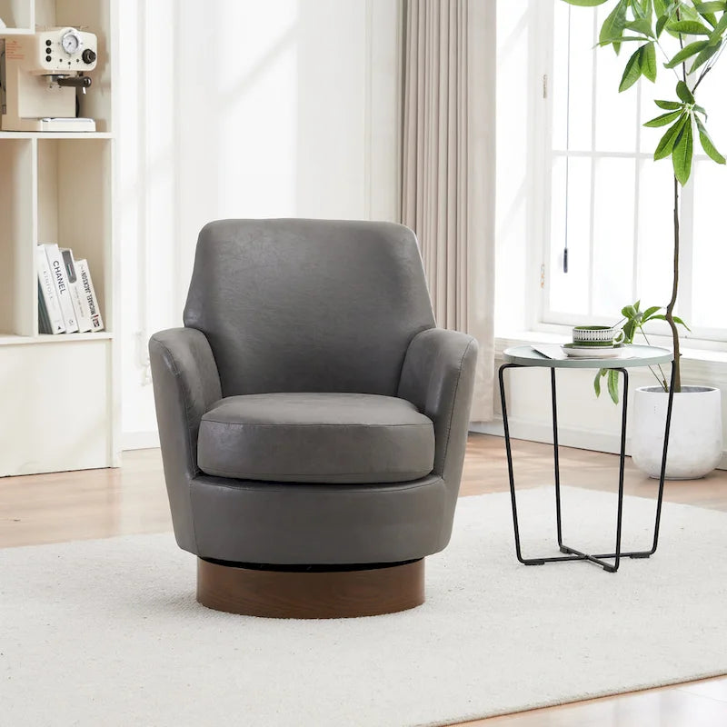 29.3" Upholstered Swivel Barrel Chair with Stainless Steel Base