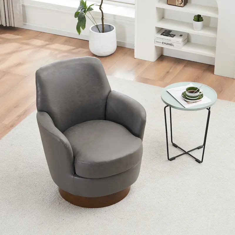 29.3" Upholstered Swivel Barrel Chair with Stainless Steel Base
