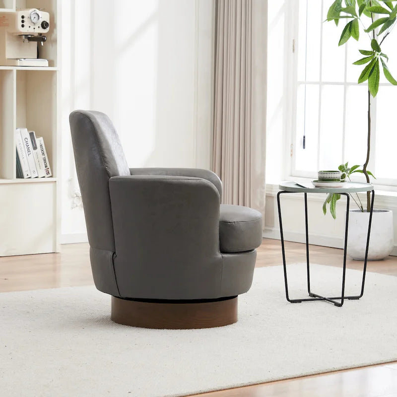29.3" Upholstered Swivel Barrel Chair with Stainless Steel Base