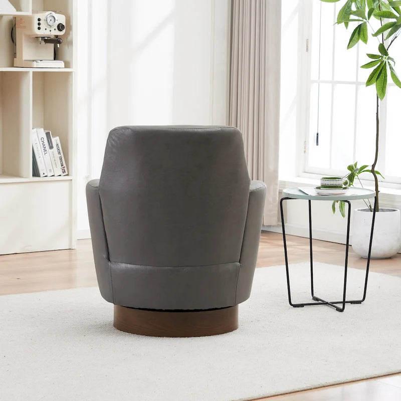 29.3" Upholstered Swivel Barrel Chair with Stainless Steel Base