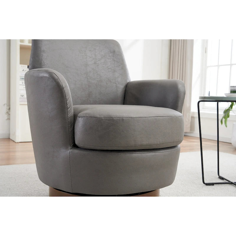 29.3" Upholstered Swivel Barrel Chair with Stainless Steel Base