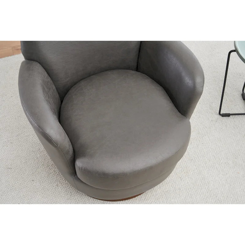 29.3" Upholstered Swivel Barrel Chair with Stainless Steel Base