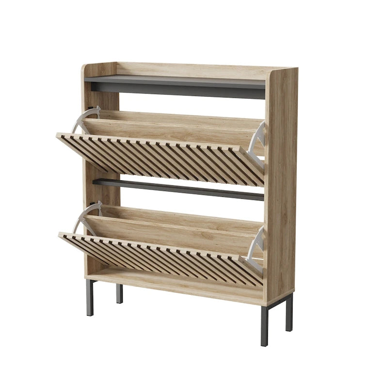 Contemporary Shoe Storage Cabinet With Two Flip Doors, Simple Assembly