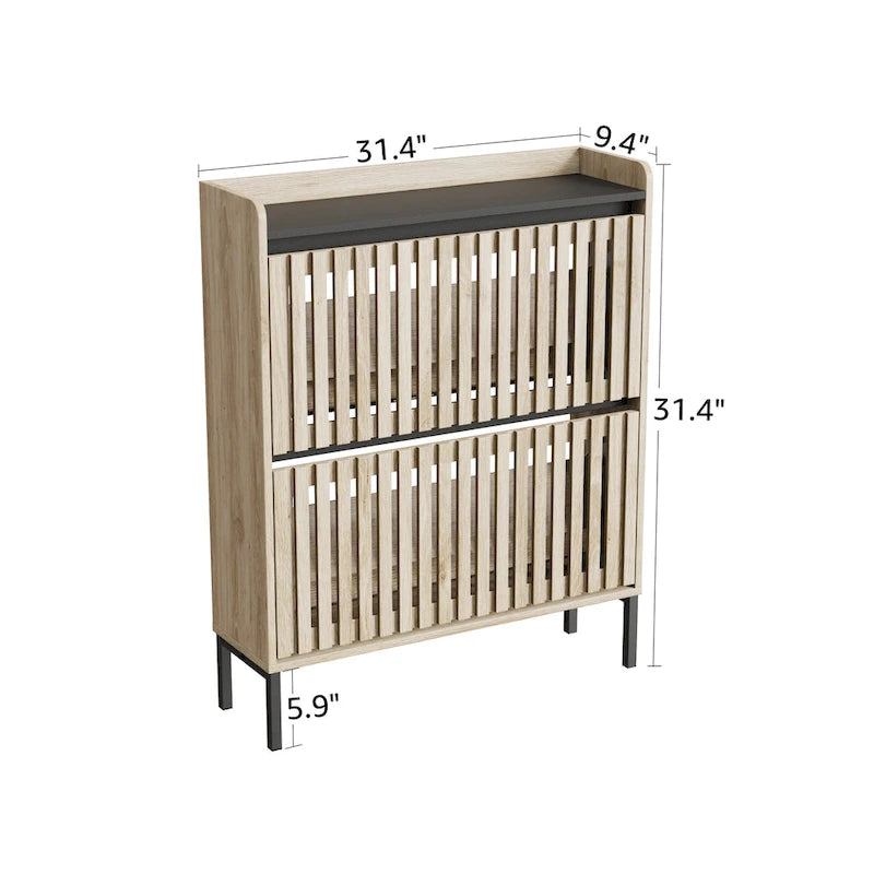 Contemporary Shoe Storage Cabinet With Two Flip Doors, Simple Assembly