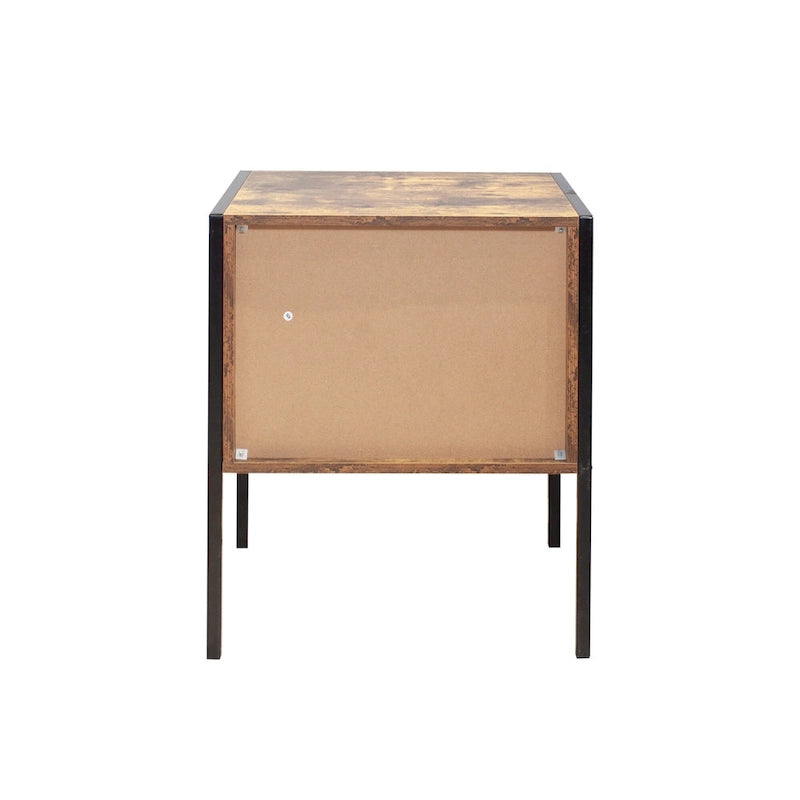 Vintage Industrial Nightstand Set of 2, Living Room Side Table with Drawers, Storage Cabinet with Open Shelves