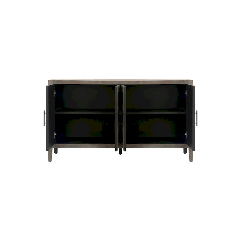 Wood Sideboard Cabinet with Pattern Door, Buffet Cabinet with Adjustable Shelves, Console Table with Solid Wood Legs