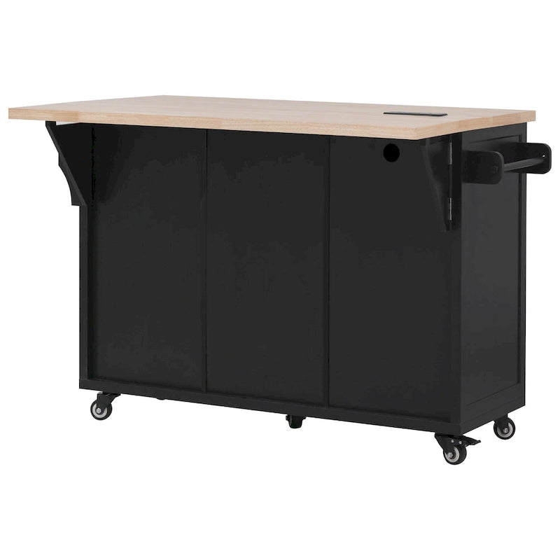 Kitchen Storage Island on Wheels with Drop Leaf & Power Outlet, 56.5 Kitchen Island with 4 Doors , 5 Deep Drawers