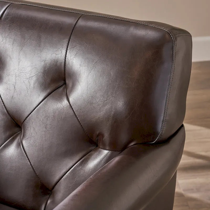 Tufted Brown Bonded Leather Club Chair with Sturdy Frame