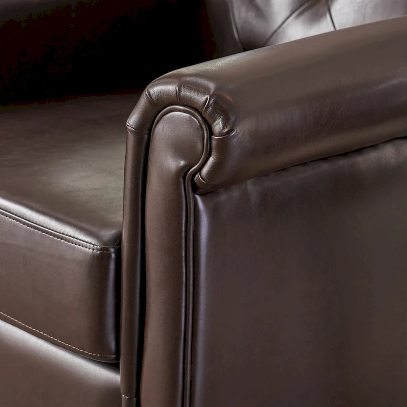 Tufted Brown Bonded Leather Club Chair with Sturdy Frame