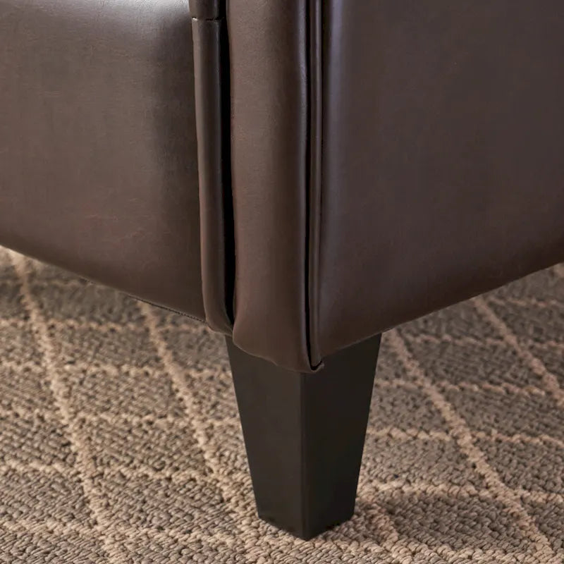 Tufted Brown Bonded Leather Club Chair with Sturdy Frame