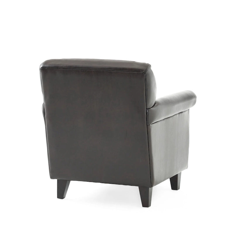 Tufted Brown Bonded Leather Club Chair with Sturdy Frame