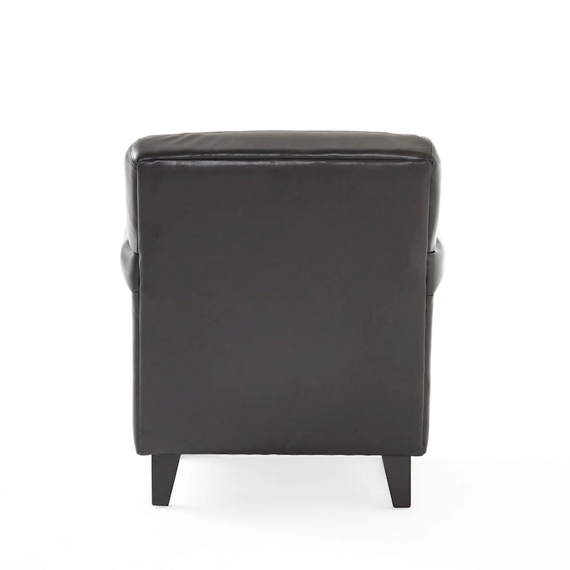 Tufted Brown Bonded Leather Club Chair with Sturdy Frame