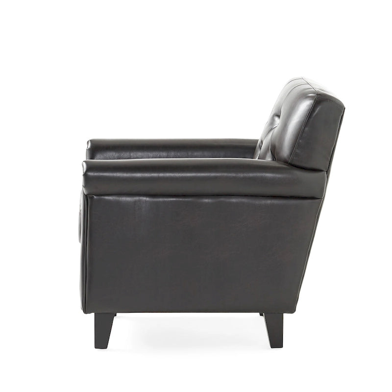 Tufted Brown Bonded Leather Club Chair with Sturdy Frame