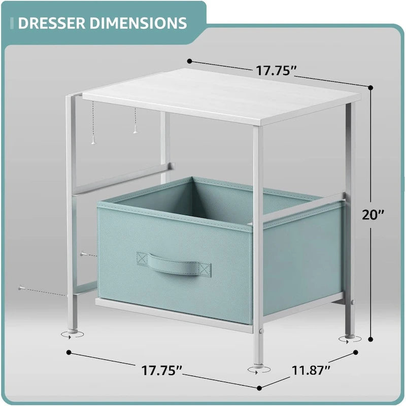 2 Drawer Bedside Nightstand End Table Bedroom Dresser, Pastel Colors