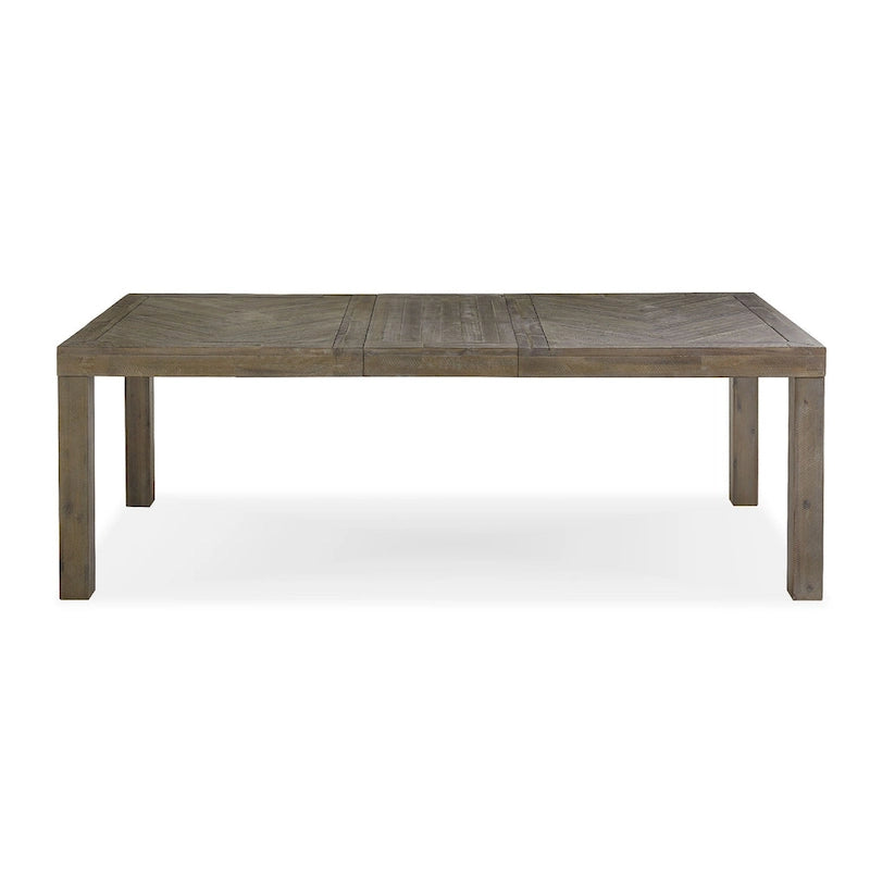 72-89 Inch Extendable Acacia Wood Dining Table, Herringbone Pattern, Gray
