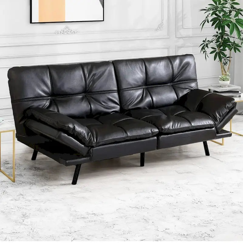 Futon Sofa Bed, Modern Convertible Sleeper Couch Daybed with Adjustable Armrests for Studio, Apartment, Office, Small Space