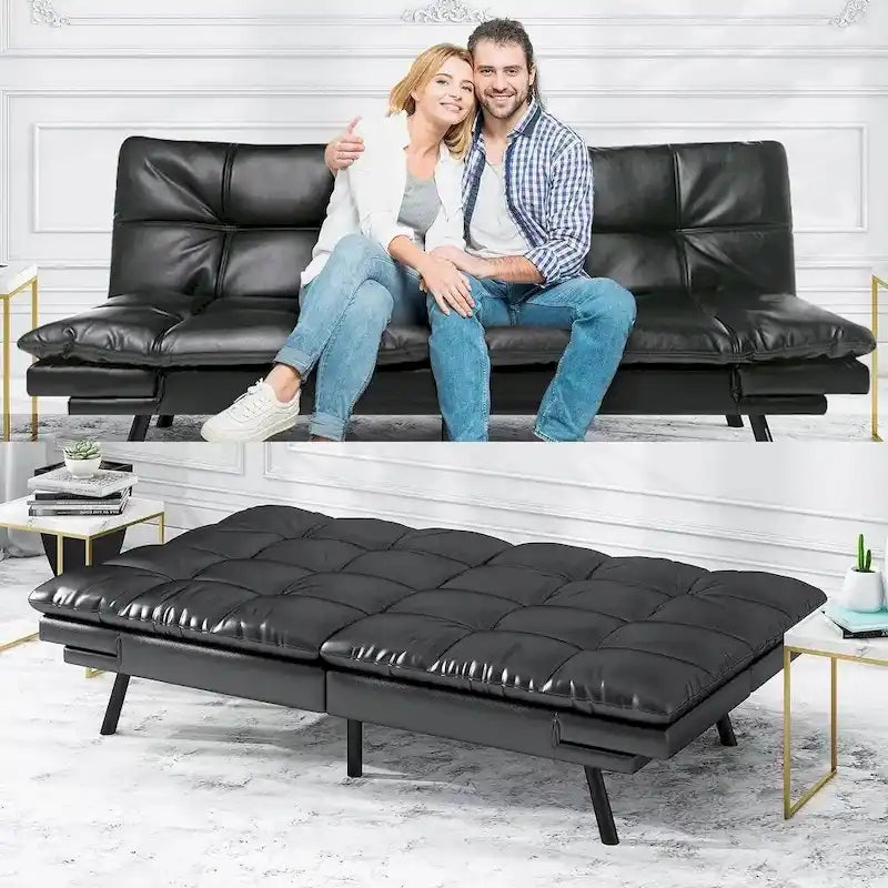 Futon Sofa Bed, Modern Convertible Sleeper Couch Daybed with Adjustable Armrests for Studio, Apartment, Office, Small Space