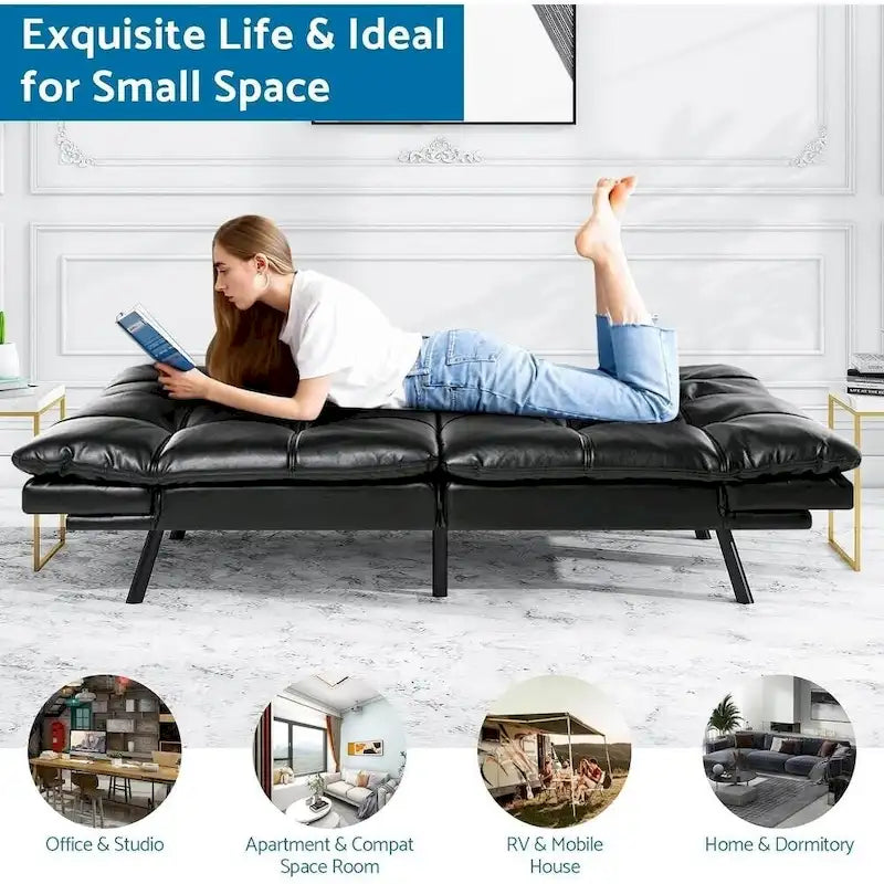 Futon Sofa Bed, Modern Convertible Sleeper Couch Daybed with Adjustable Armrests for Studio, Apartment, Office, Small Space