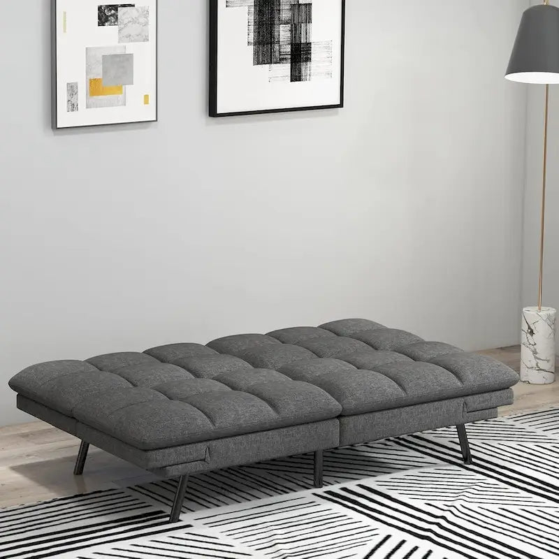 Futon Sofa Bed, Modern Convertible Sleeper Couch Daybed with Adjustable Armrests for Studio, Apartment, Office, Small Space
