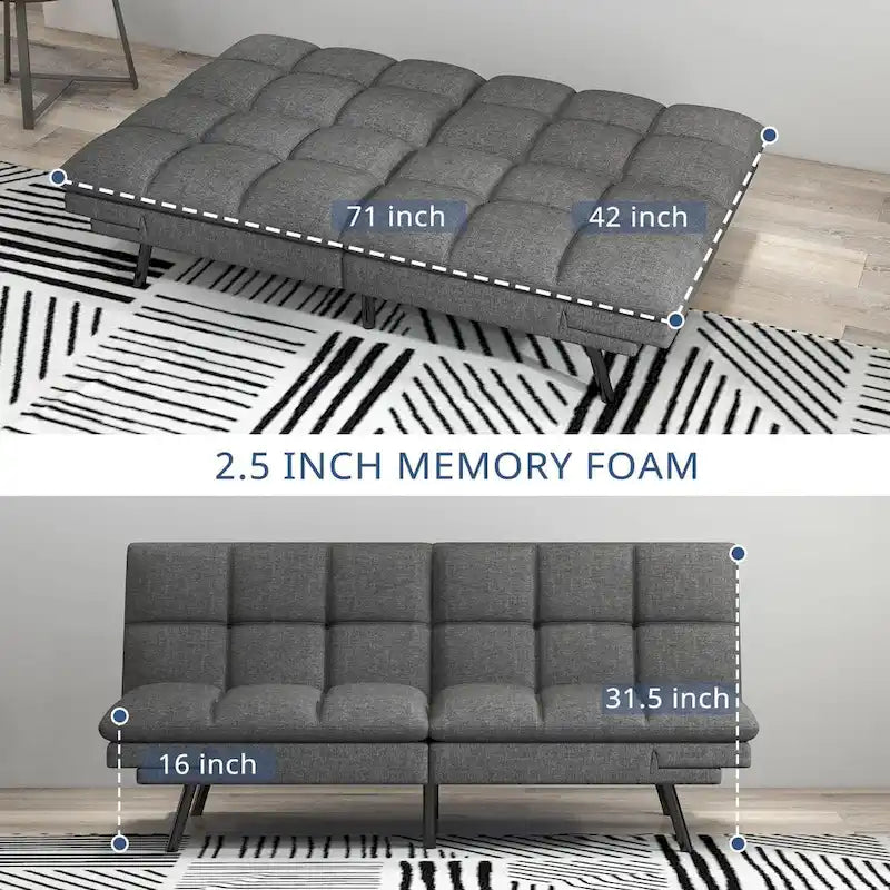 Futon Sofa Bed, Modern Convertible Sleeper Couch Daybed with Adjustable Armrests for Studio, Apartment, Office, Small Space