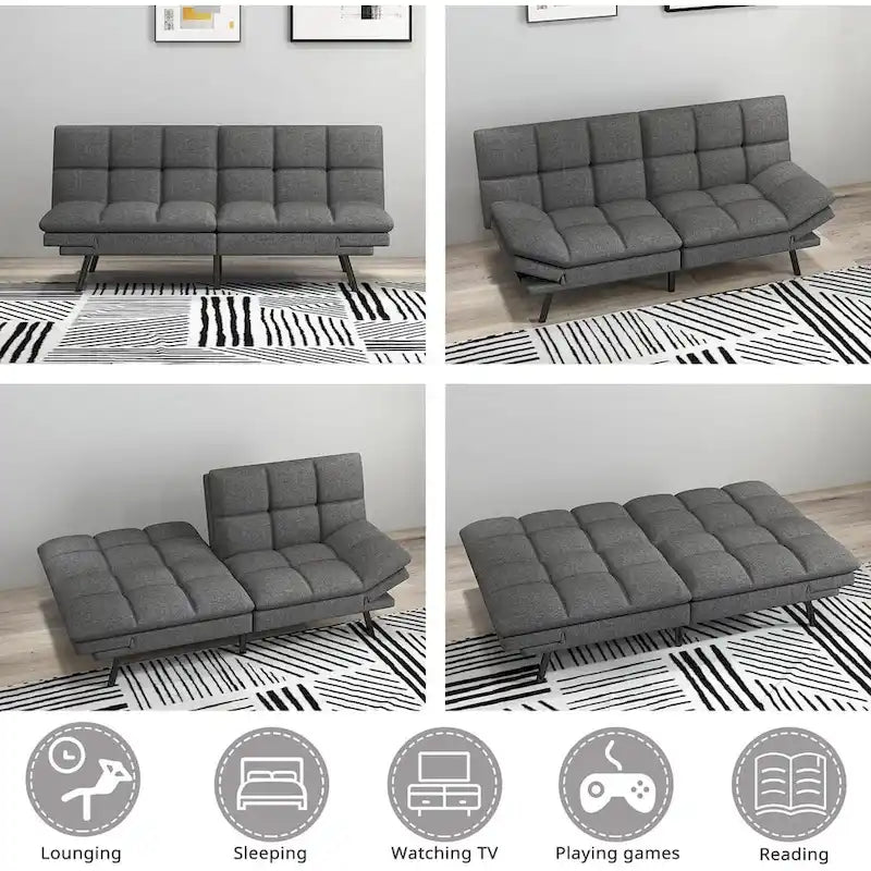 Futon Sofa Bed, Modern Convertible Sleeper Couch Daybed with Adjustable Armrests for Studio, Apartment, Office, Small Space