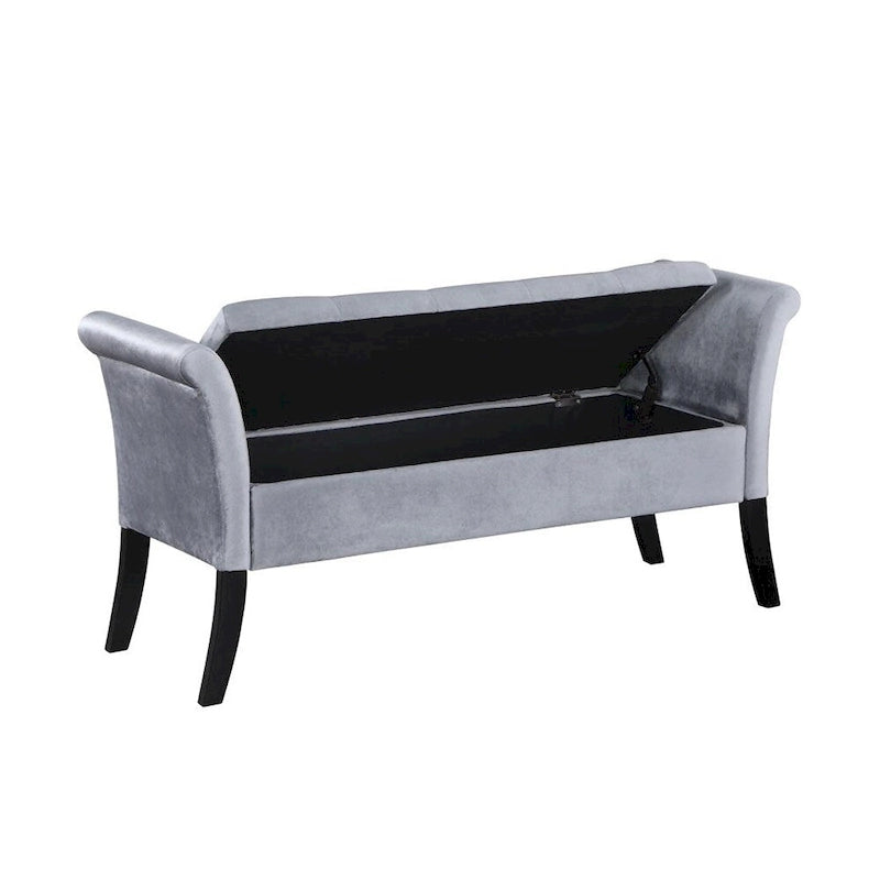 Velvet Upholstered Rolled Arms Storage Bench