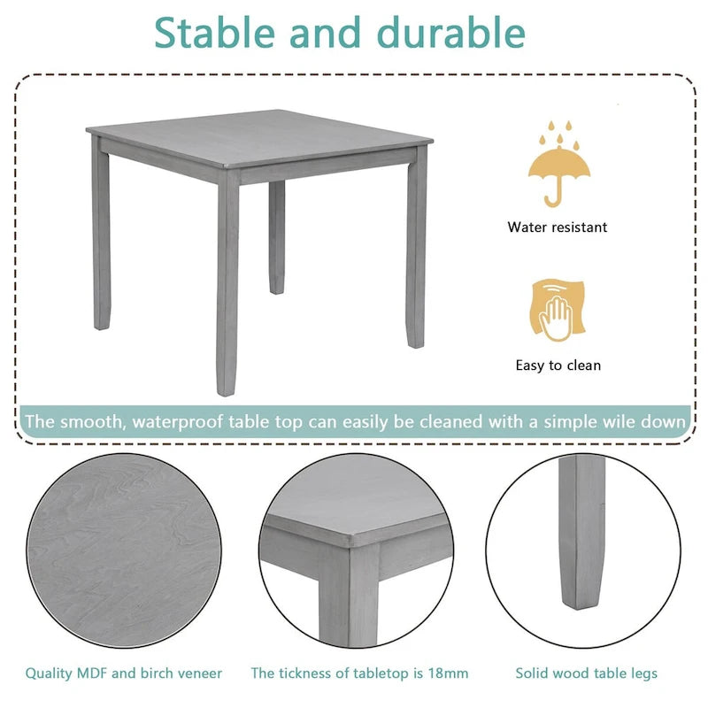 Wooden Dining Square Table, Kitchen Table for Small Space, 4 Person Dining Table
