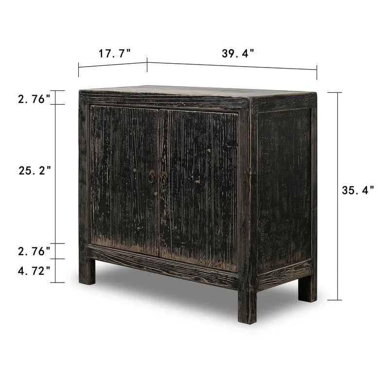 Two-Door Distressed Black Storage Cabinet, 39x18x35 in.