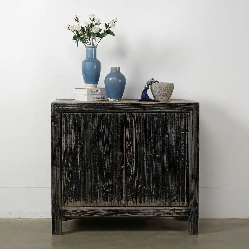 Two-Door Distressed Black Storage Cabinet, 39x18x35 in.