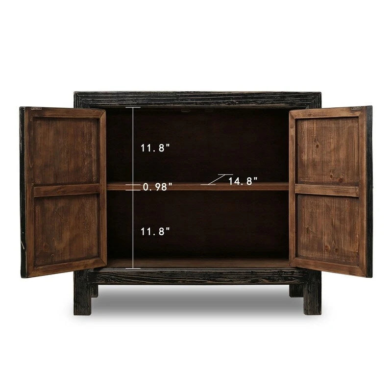 Two-Door Distressed Black Storage Cabinet, 39x18x35 in.